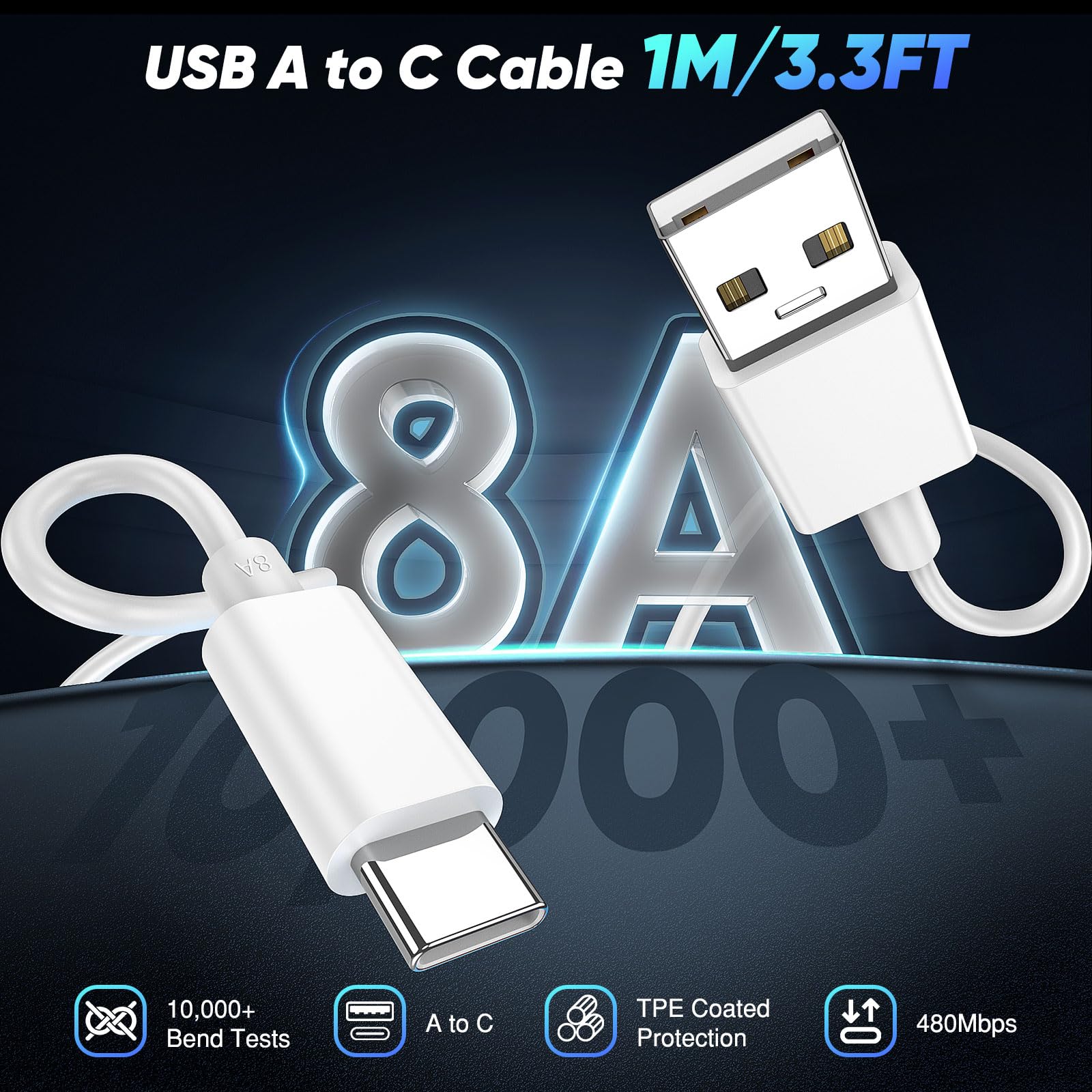 ACANDYA Cavo Tipo c 10A 120W per realme GT 7 Pro GT 6 6T 11 14 12 Pro+ 5G, 2M Cavo Ricarica Rapida USB C per Oppo Find X7 X5 Reno10 Pro