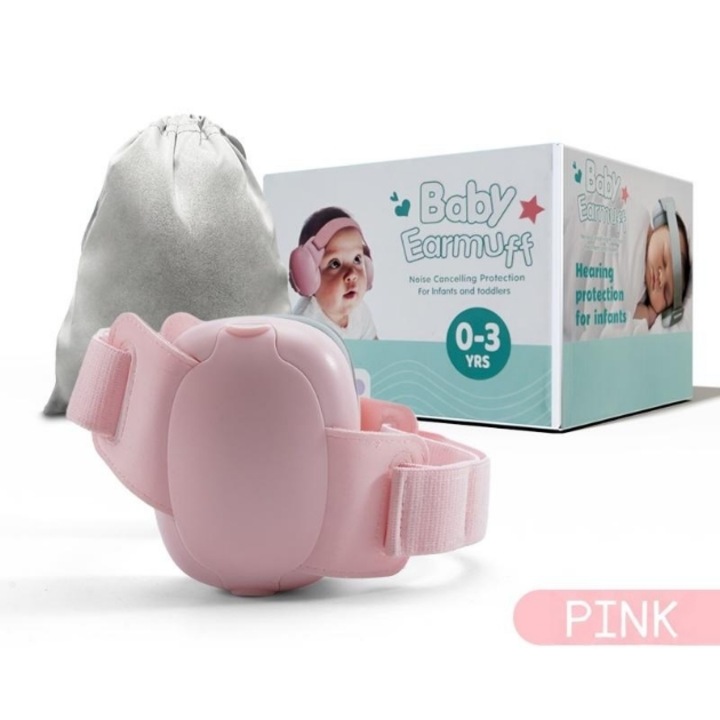 Casti de protectie auditiva pentru copii SuooTci, reducere zgomot 24dB, design confortabil, 3-48 luni, roz