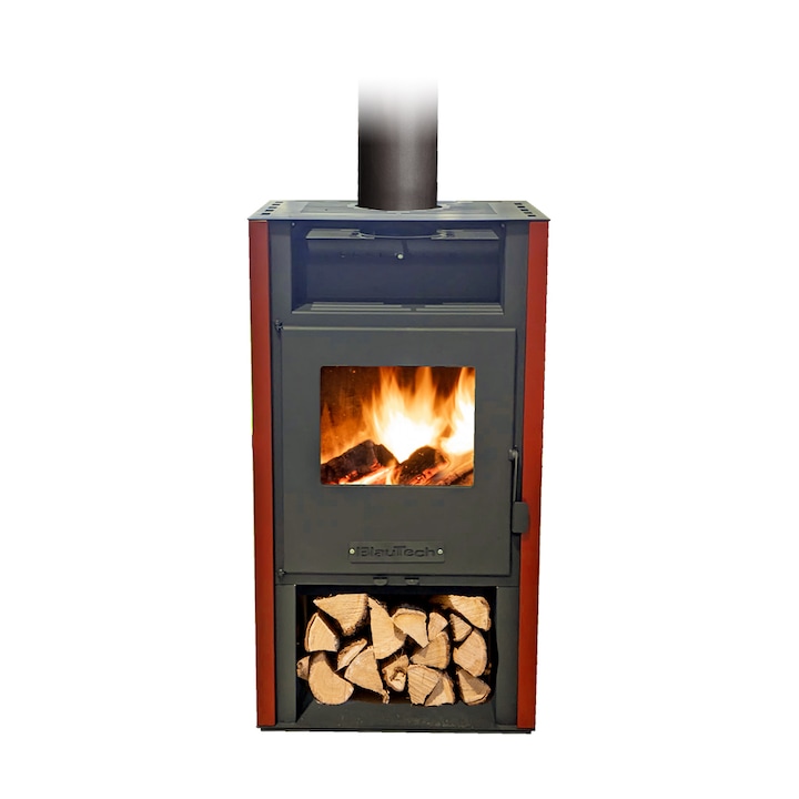 Semineu pe lemne, 8 kW, cu geam termoizolanta, rosu, MSKA8, BlauTech