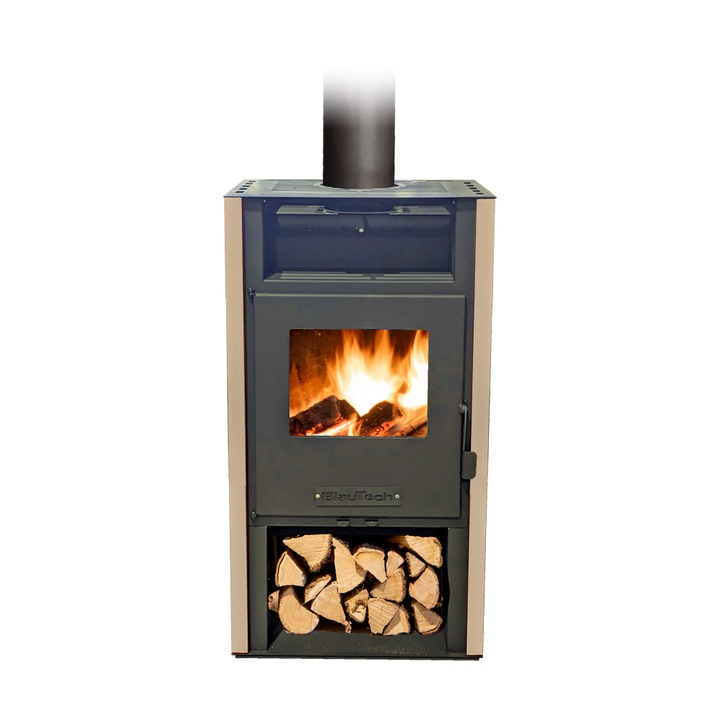 Semineu pe lemne, 8 kW, cu geam termoizolanta, bej, MSKA8, BlauTech