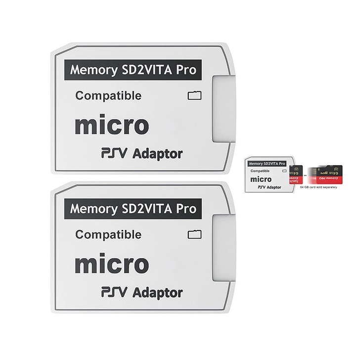 Комплект от 2 адаптера microSD SD2VITA, съвместими със системата PS Vita 1000/2000 3.6 или PS VitaHENkaku, ABS, бял