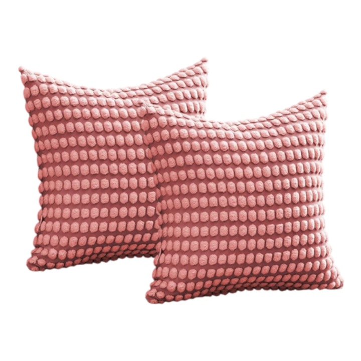 Dekoratív párnahuzat, Bolyhos, 2 db, 40 x 40 cm, Rózsaszín