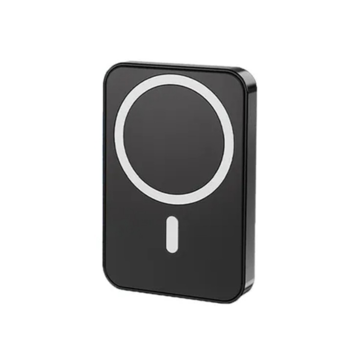 Baterie Magsafe 5000mAh, Putere 15W, Compatibila iPhone, Mufa Lightning, Negru