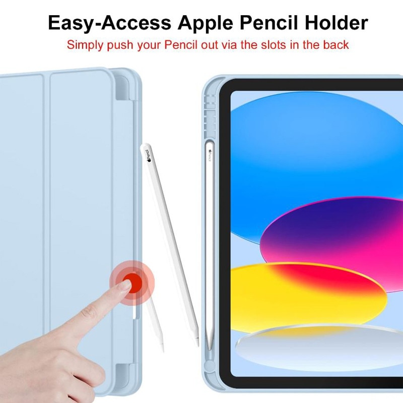 Husa tip Carte cu Suport Pix pentru Apple iPad Mini 6/7, Protectie completa, Pliabila, Albastru deschis