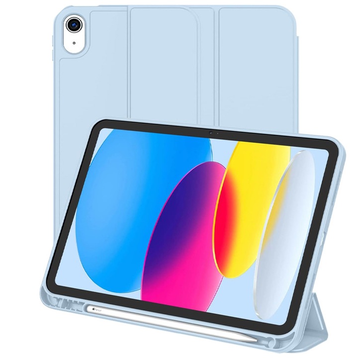 Калъф-книга с държач за писалка за Apple iPad Air 10.9" и iPad Air 11", пълна защита, сгъваем, светлосин
