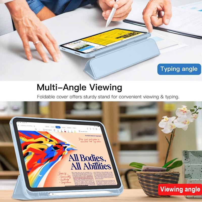 Husa tip Carte cu Suport Pix pentru Apple iPad Mini 6/7, Protectie completa, Pliabila, Albastru deschis