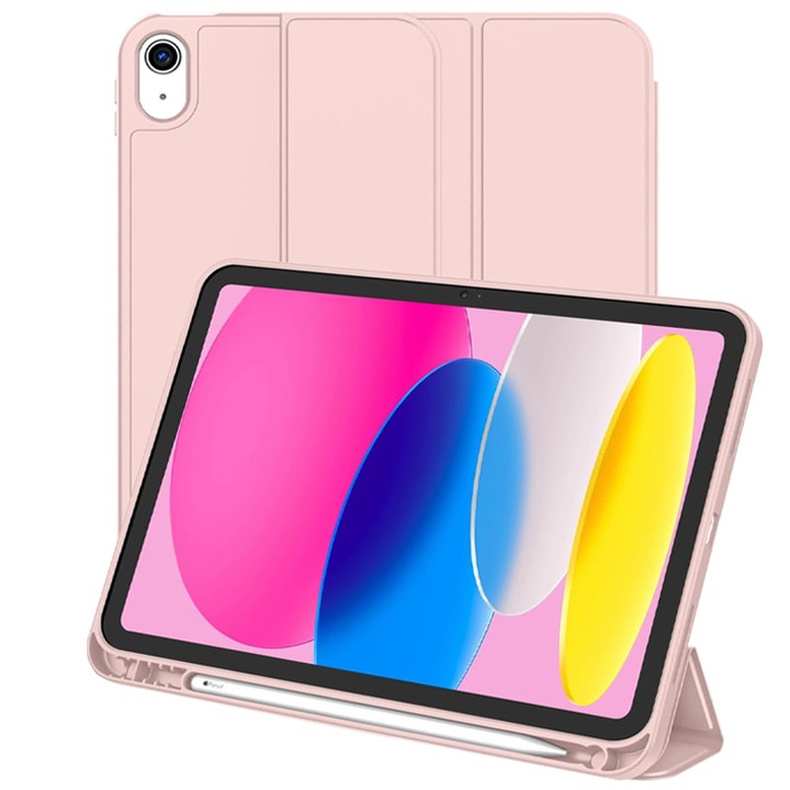 Husa tip Carte cu Suport Pix pentru Apple iPad Mini 6/7, Protectie completa, Pliabila, Roz