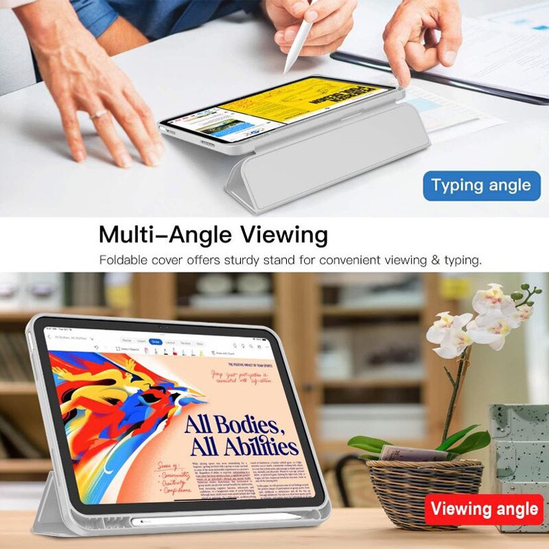 Husa tip Carte cu Suport Pix pentru Apple iPad Mini 6/7, Protectie completa, Pliabila, Gri