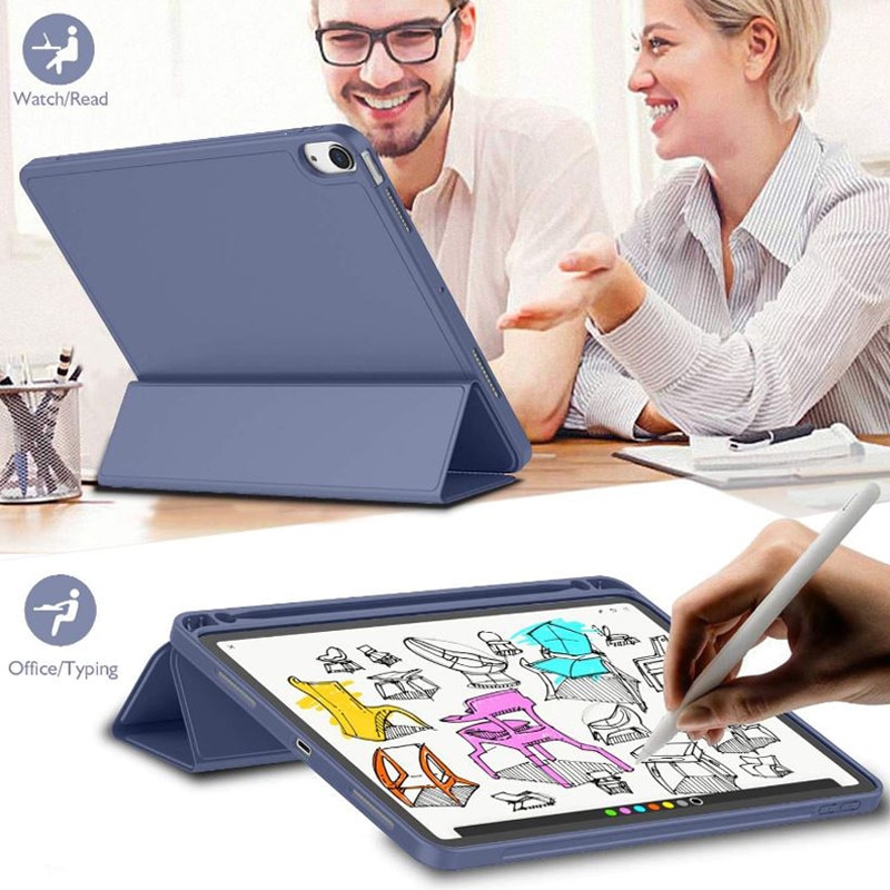 Husa tip Carte cu Suport Pix pentru Apple iPad Air 10.9" si iPad Air 11", Protectie completa, Pliabila, Albastru