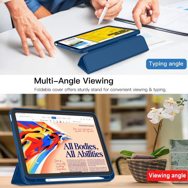 Husa tip Carte cu Suport Pix pentru Apple iPad Mini 6/7, Protectie completa, Pliabila, Bleumarin