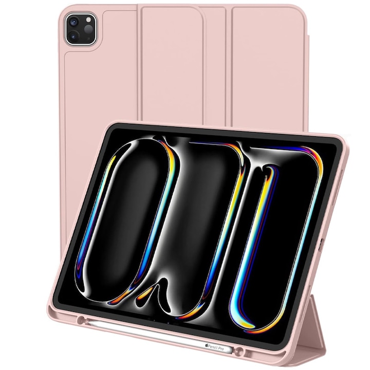 Калъф-книга с държач за писалка за Apple iPad Pro 12.9" и iPad Air 13", пълна защита, сгъваем, розов