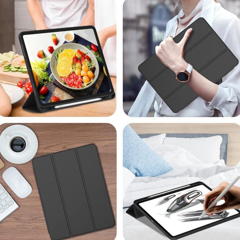 Husa tip Carte cu Suport Pix pentru Apple iPad Pro 12.9" si iPad Air 13", Protectie completa, Pliabila, Negru