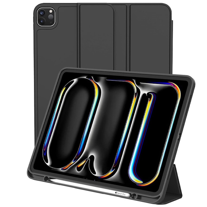 Tablet-tok tolltartóval Apple iPad Pro 12.9" és iPad Air 13" készülékekhez, teljes védelem, összecsukható, fekete