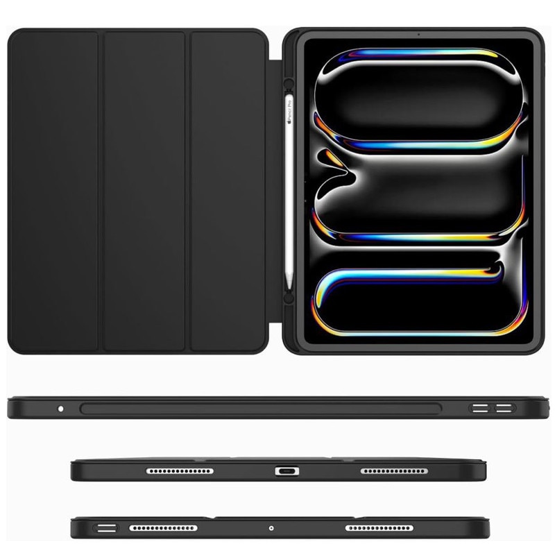 Husa tip Carte cu Suport Pix pentru Apple iPad Pro 12.9" si iPad Air 13", Protectie completa, Pliabila, Negru