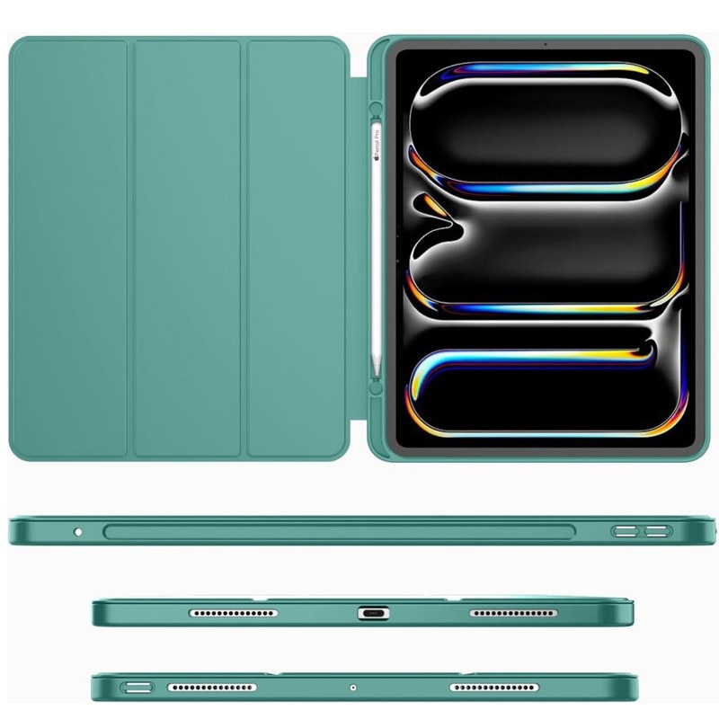 Husa tip Carte cu Suport Pix pentru Apple iPad Pro 11" (2024), Protectie completa, Pliabila, Verde