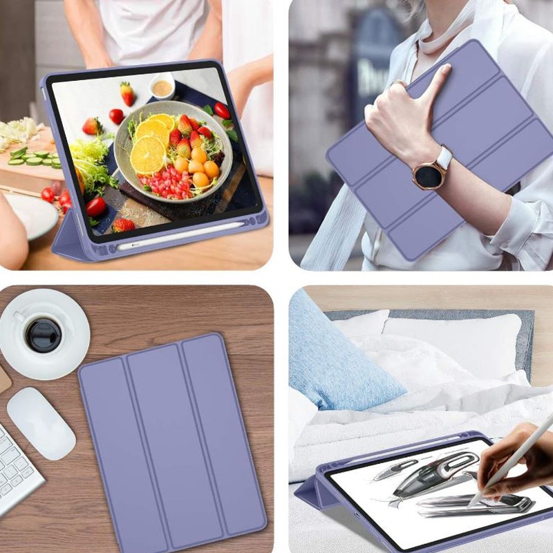 Husa tip Carte cu Suport Pix pentru Apple iPad Pro 12.9" si iPad Air 13", Protectie completa, Pliabila, Albastru lavanda