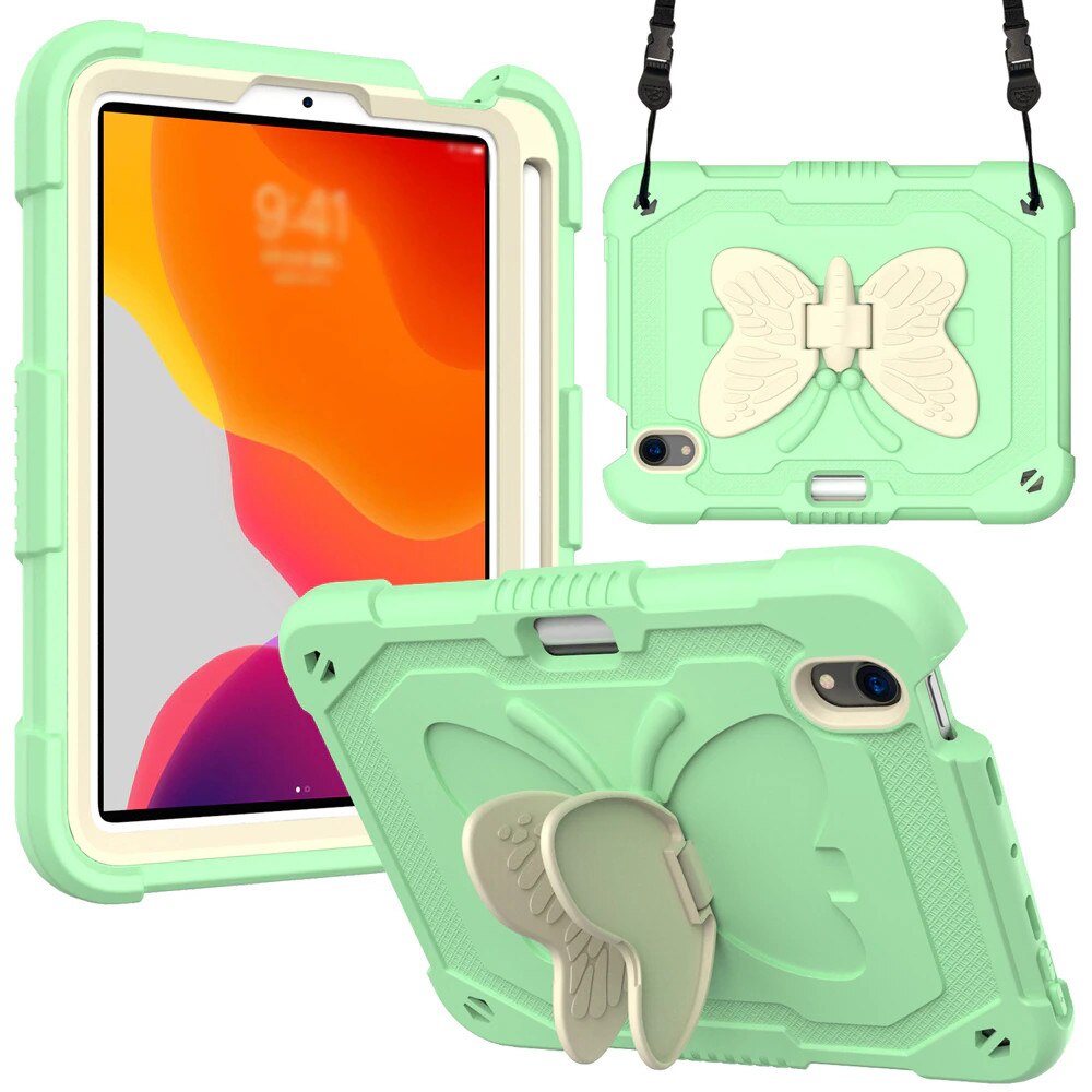 Husa Sigloo pentru Apple iPad 9th/8th/7th Gen (2021/2020/2019), 10.2'', Protectie Completa, Suport Creion, Stand Fluture, Curea Umar, Anti-Soc, Verde Praz