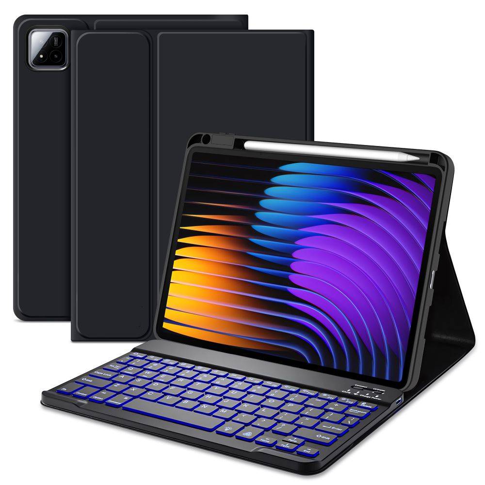 Husa pentru Xiaomi Pad 8 / 8 Pro cu tastatura iluminata wireless detasabila RGB 7 lights, Bluetooth, USB Type-C, functie stand si slot stylus, negru