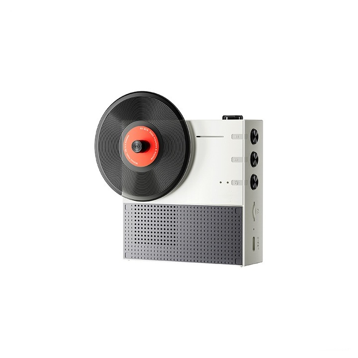 MP3 Player, Retro Record Player, Bluetooth 5.4, suport pentru card TF, compact si portabil, alb