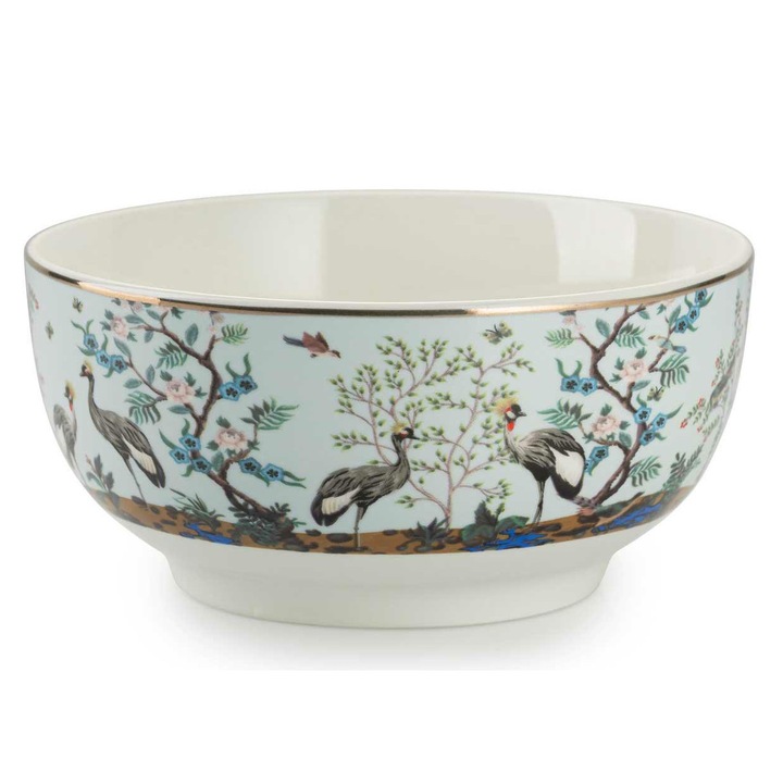 Kerámia tál, Siaki kollekció, Ashley, 480, 14.2x13.8x6.7 cm, kék, finom porcelán, arany díszítésekkel, mosogatógépben mosható