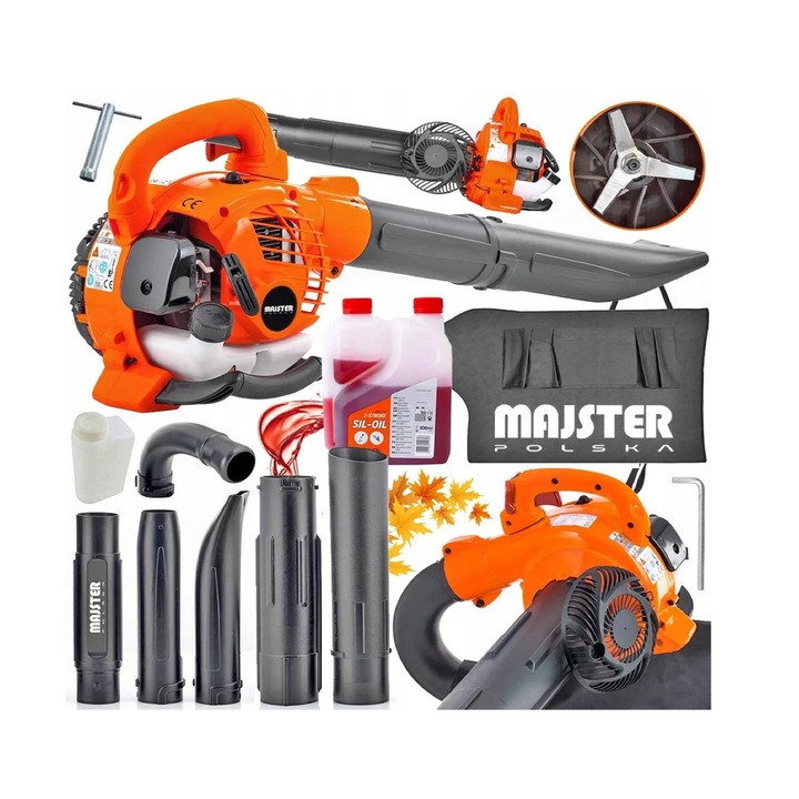Suflanta de frunze pe benzina cu tocator, 3.5 cp, 2800 W, Majster Polska MP0078
