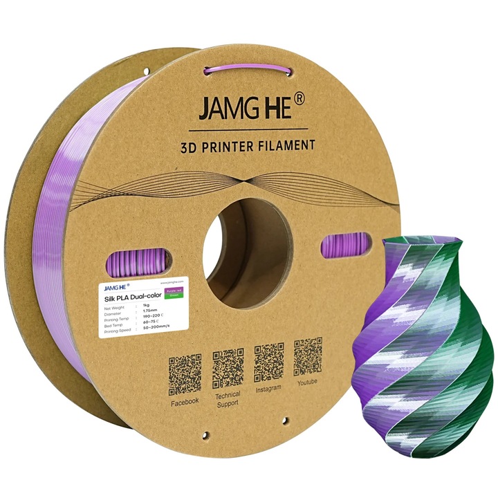 3D принтер нишка, Jamghe, Silk PLA, Лилаво-зелен, 1.75 mm, 1000 g