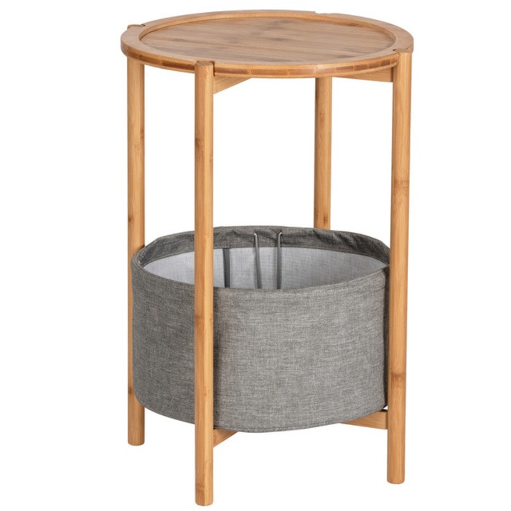 Masa BAHARI, bambus, cu cos din stofa pentru depozitare, rotunda, Wenko