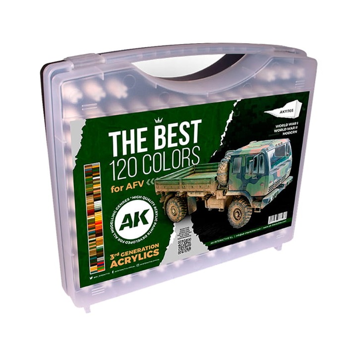 3Gen akrilfesték készlet műanyag dobozban, AFV színek, AK Interactive, 120x17 ml