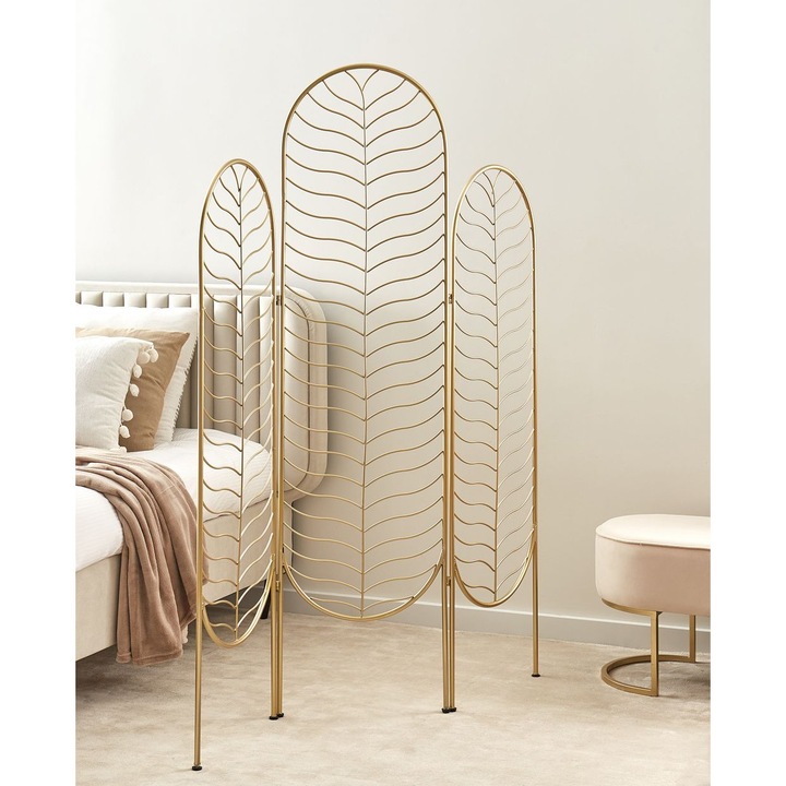 Paravan de camera cu 3 panouri Pescia Auriu 120 cm 160 cm