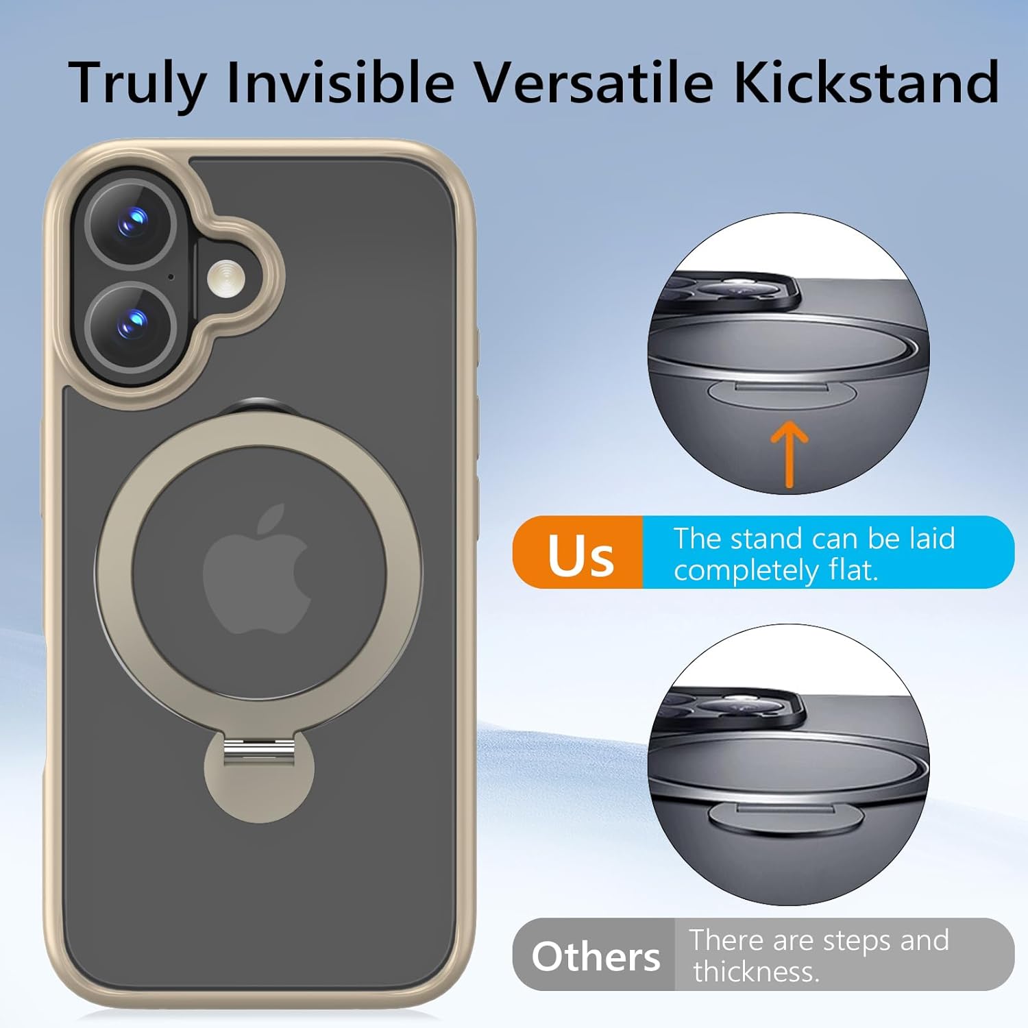 Husa Magnetica pentru iPhone 16, Protectie Militara Antisoc, Suport Rotativ 360° MagSafe, Gold