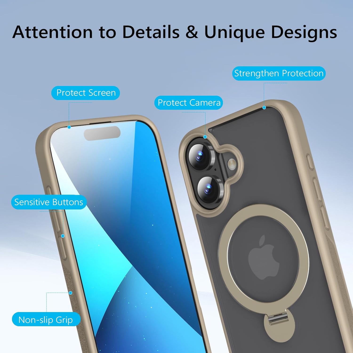 Husa Magnetica pentru iPhone 16, Protectie Militara Antisoc, Suport Rotativ 360° MagSafe, Gold