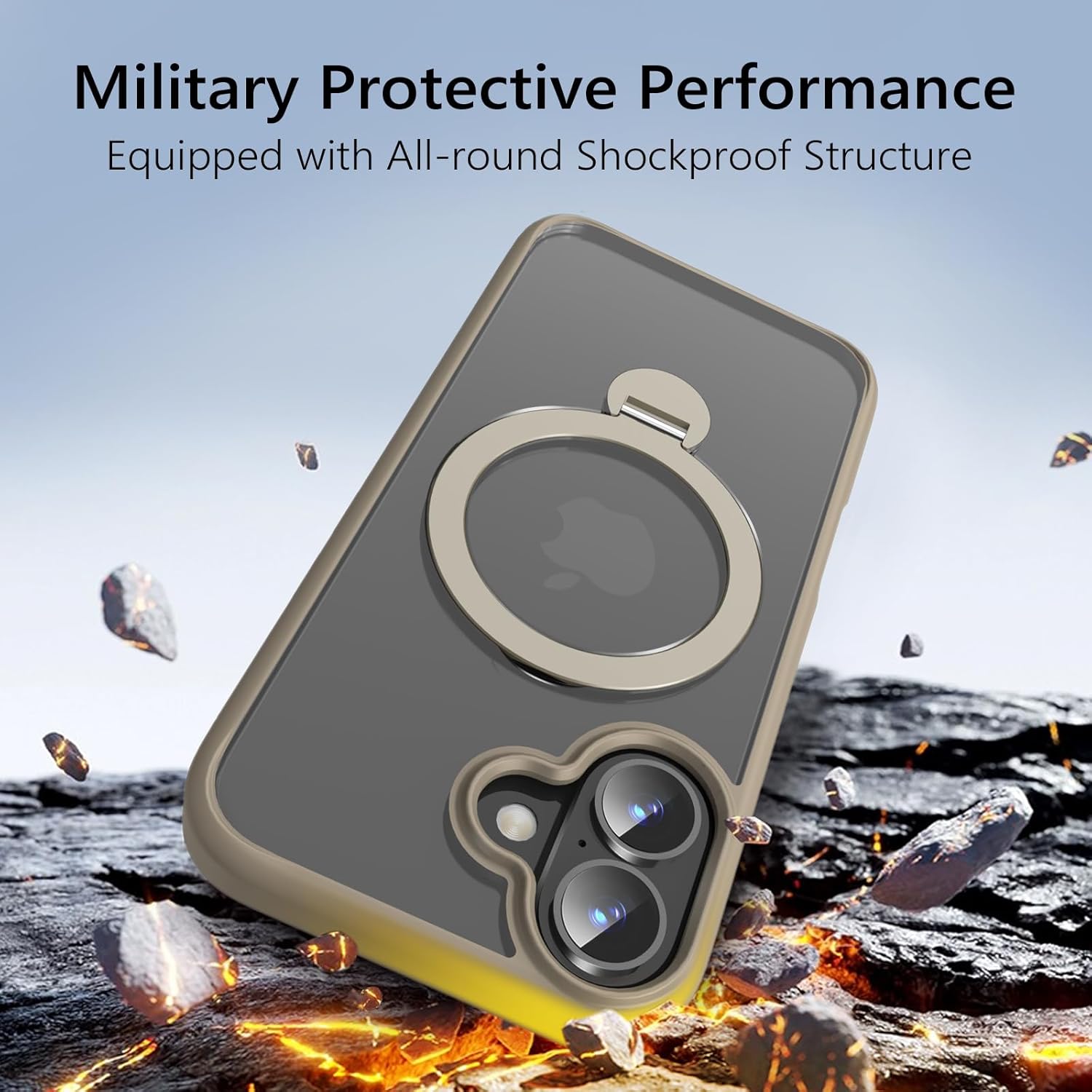 Husa Magnetica pentru iPhone 16, Protectie Militara Antisoc, Suport Rotativ 360° MagSafe, Gold