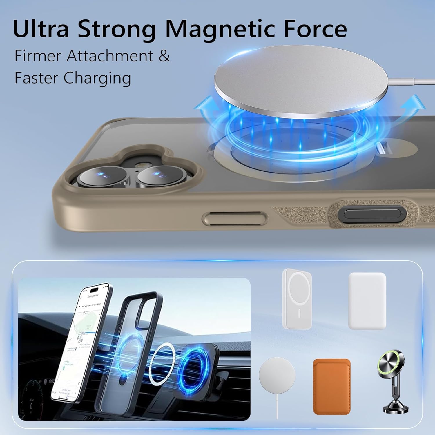 Husa Magnetica pentru iPhone 16, Protectie Militara Antisoc, Suport Rotativ 360° MagSafe, Gold