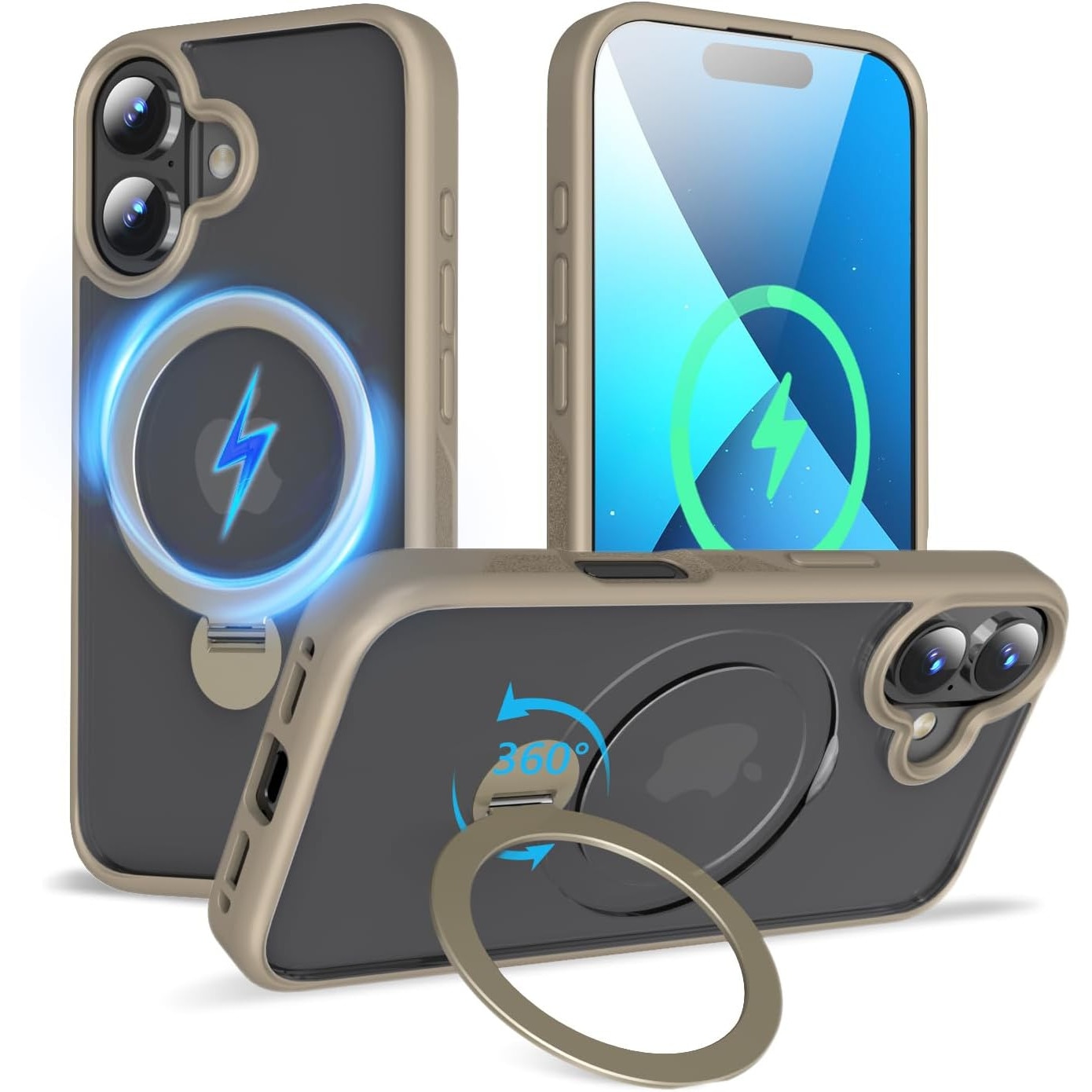 Husa Magnetica pentru iPhone 16, Protectie Militara Antisoc, Suport Rotativ 360° MagSafe, Gold