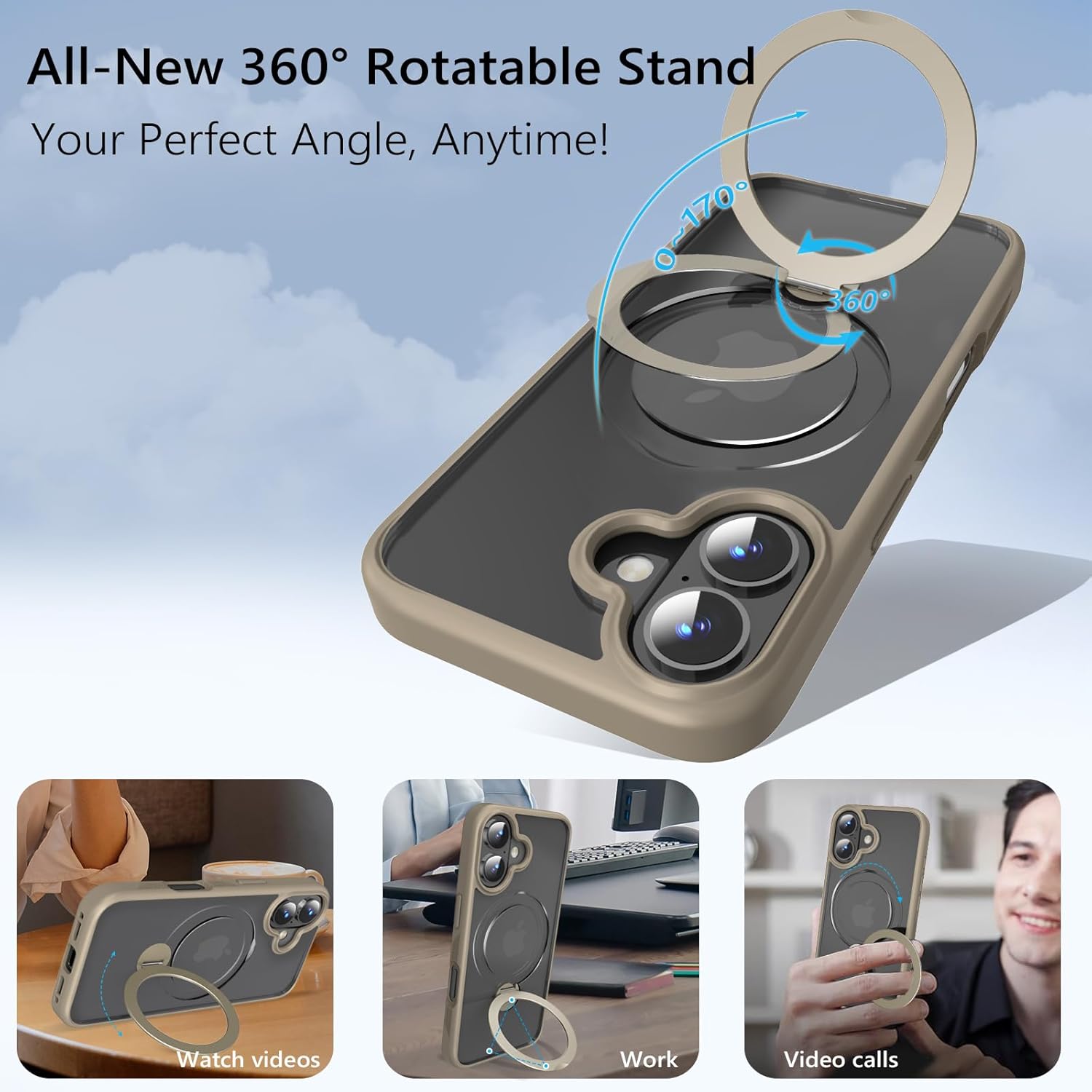 Husa Magnetica pentru iPhone 16, Protectie Militara Antisoc, Suport Rotativ 360° MagSafe, Gold