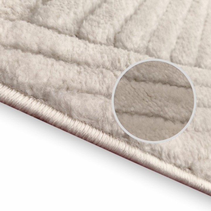 Covor, Seta Hali, LILY E858AW_Y2072, 80x150 cm, Bej Crem, Destinat Pentru Living, Dormitor, Hol, Bucatarie, Material Poliester, Design Geometric, Calitate Superioara, Rezistent La Pete, Usor De Intretinut, 1.5 kg