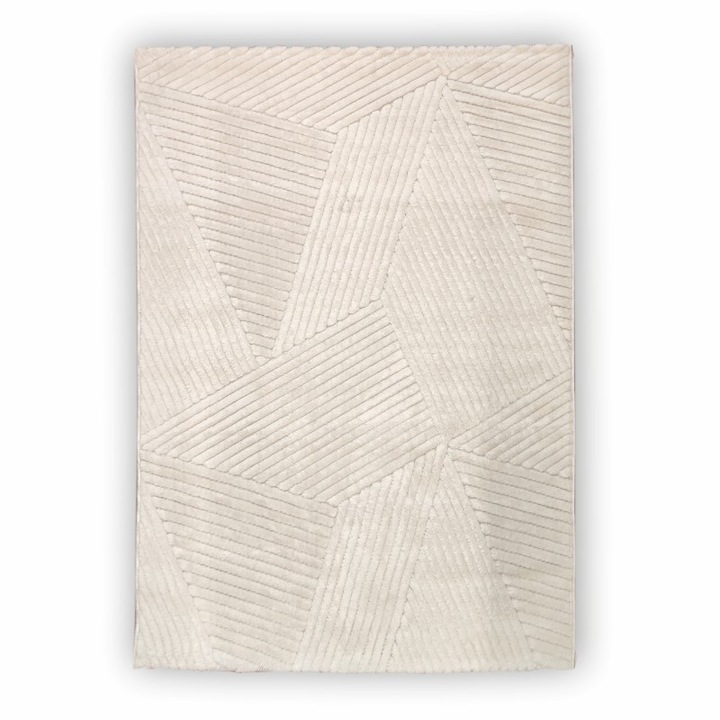 Covor, Seta Hali, LILY E858AW_Y2072, 80x150 cm, Bej Crem, Destinat Pentru Living, Dormitor, Hol, Bucatarie, Material Poliester, Design Geometric, Calitate Superioara, Rezistent La Pete, Usor De Intretinut, 1.5 kg