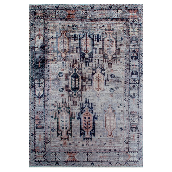 Covor, Seta Hali, PESCARA 9325, 80x150 cm, Gri Artistic, Destinat Pentru Living, Dormitor, Hol, Bucatarie, Material Bumbac, Design Abstract, Calitate Inalta, Rezistenta La Pete, Usor De Intretinut, 1.2 kg