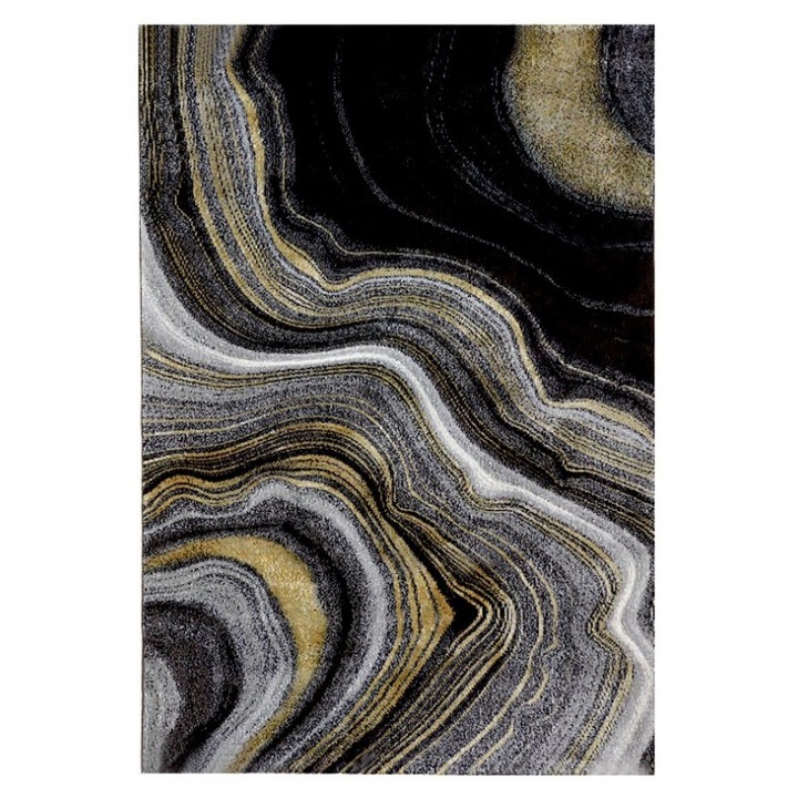 Covor, Seta Hali, PLEASURE L692A_GCA8F, 80x150 cm, Imprimare Neagra, Destinat Pentru Living, Dormitor, Hol, Bucatarie, Material Poliester, Design Abstract, Calitate Superioara, Rezistenta La Pete, Usor De Intretinut, 1.5 kg