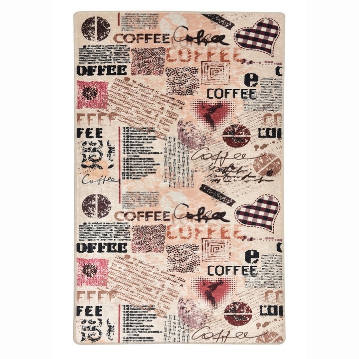 Covor Coffee, multicolor, 80 x 150 cm, poliester, lavabil, antiderapant