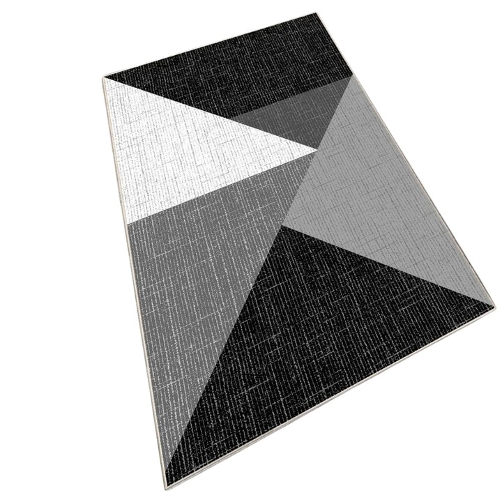 Covor multicolor Phell, 80 x 150 cm, poliester, lavabil, antiderapant, gri - negru
