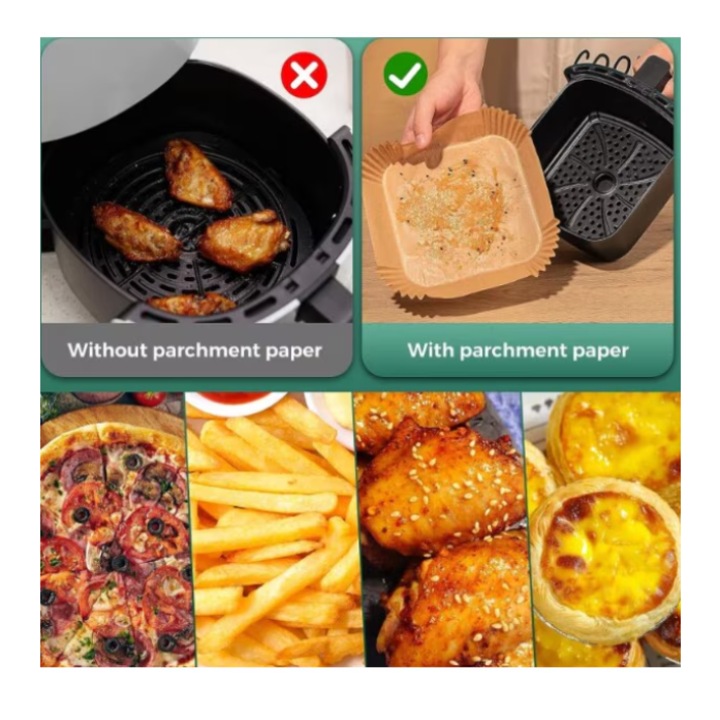 Set 50 hartii de copt pentru Air Fryer, Termorezistent, Maro 16 x 16 x 4.5 cm, patrat