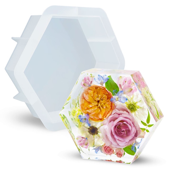 Matrita silicon, hexagonala, pentru rasina epoxidica, 18.5x16.8x5cm, alb