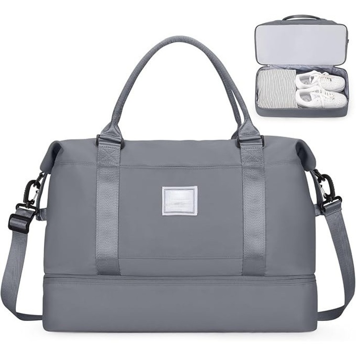 Multifunkcionális utazó-/sporttáska, Zola, cipőtartó rekesz, állítható vállpánt, kézpántok, gurulós rögzítőrendszer, vízálló, Oxford anyagból, 50 x 25 x 35 cm, szürke