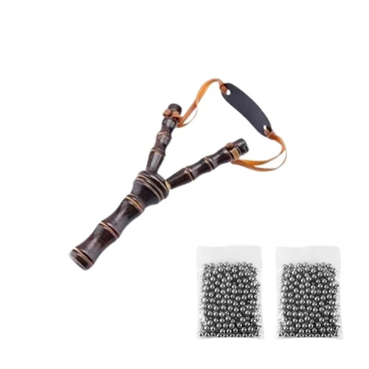 Fa csúzli készlet és 200 fém golyó, airsofthoz és 7 mm-es csúzlihoz, 19 cm, barna