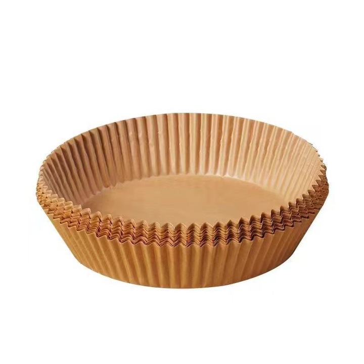 50 db sütőpapír légkeveréses fritőzhöz, SHEFEITE®, élelmiszeripari szilikonból készült zsírálló papír, barna, 16x4,5x21cm, kerek, vízálló, olajálló, hőálló, ideális otthoni és professzionális használatra