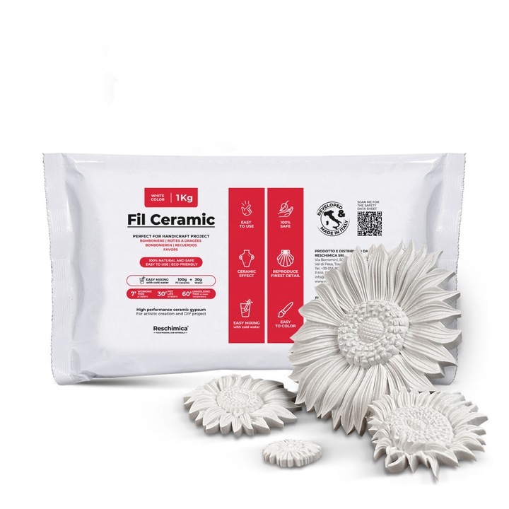 Pudra alba netoxica de ipsos ceramic, pentru proiecte hobby DIY - FIL CERAMIC (1 Kg)