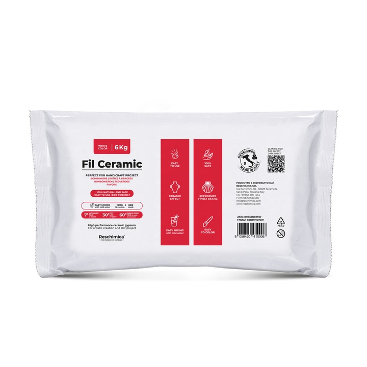 Pudra alba netoxica de ipsos ceramic, pentru proiecte hobby DIY - FIL CERAMIC (6 Kg)