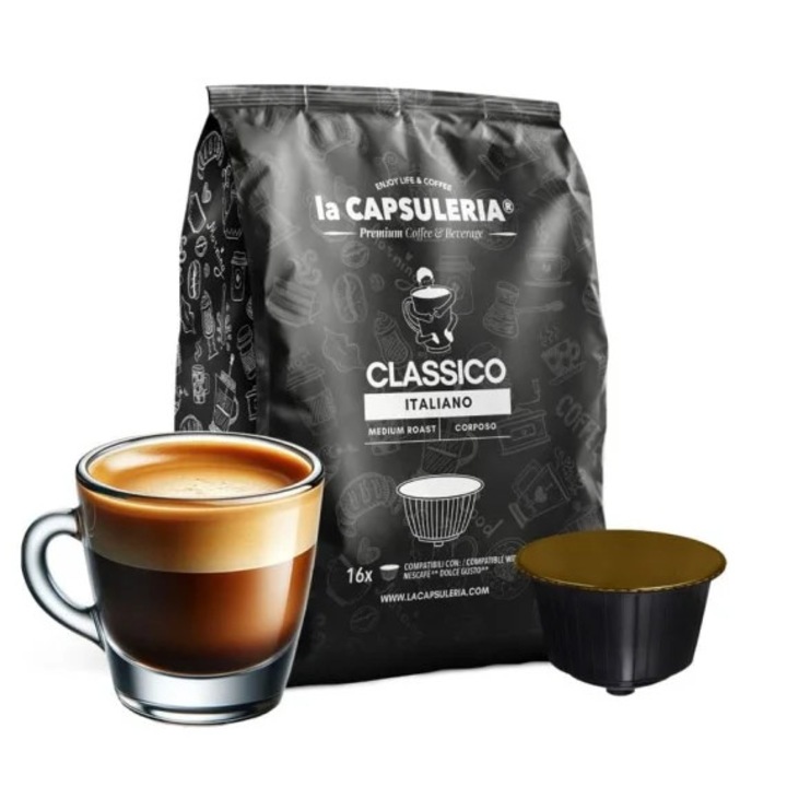 Capsule Cafea Classico Italiano La Capsuleria, 16 capsule, compatibile cu Dolce Gusto