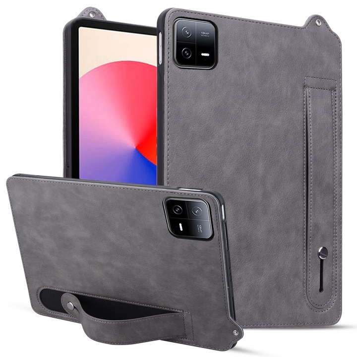 Husa tableta pentru Xiaomi Pad 6/6 Pro, piele TPU, cu bratara de mana, gri